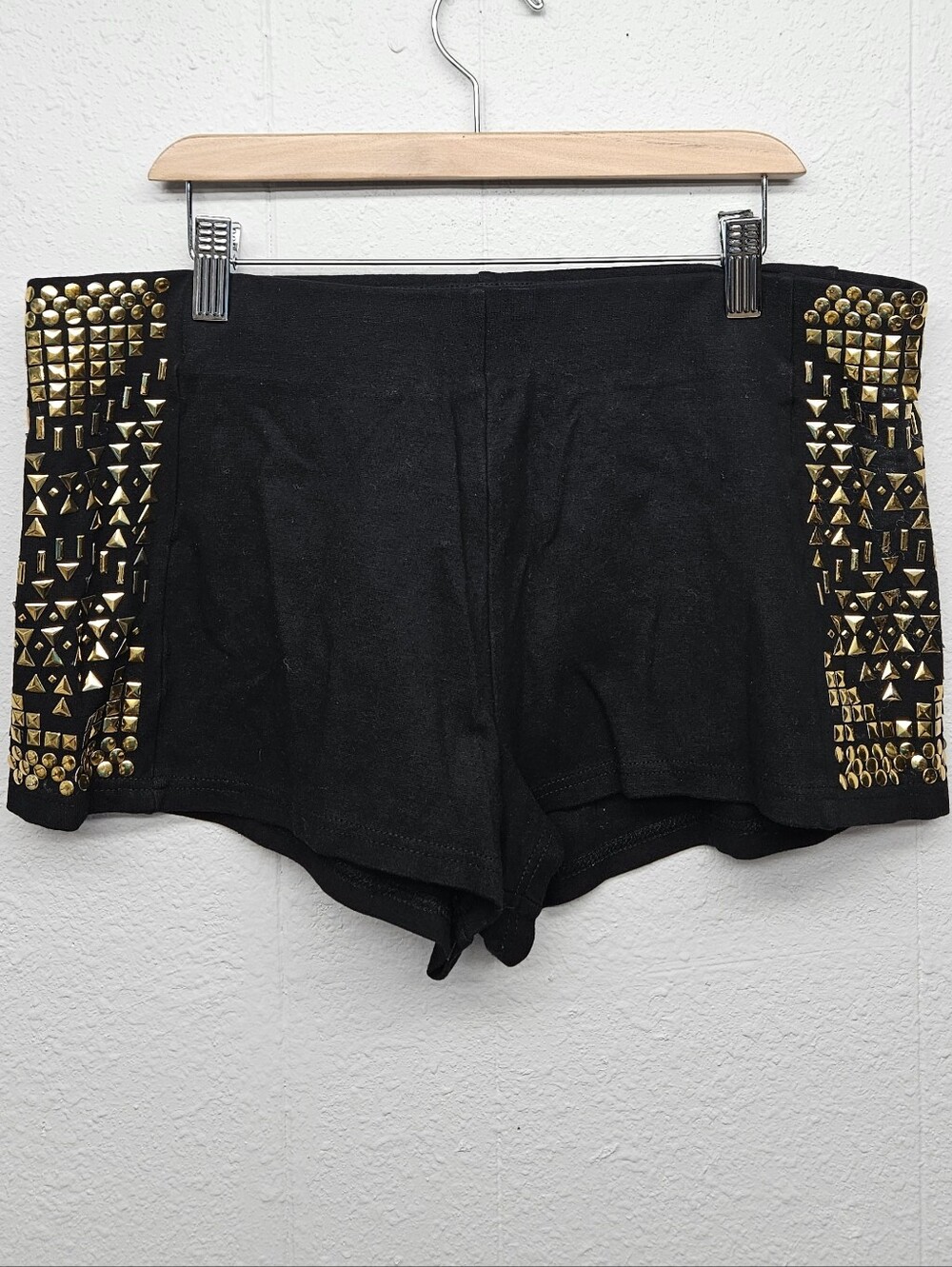 Boom Boom Jeans Gold Studs Shorts Womens L Coquette Rave Party Grunge Festival